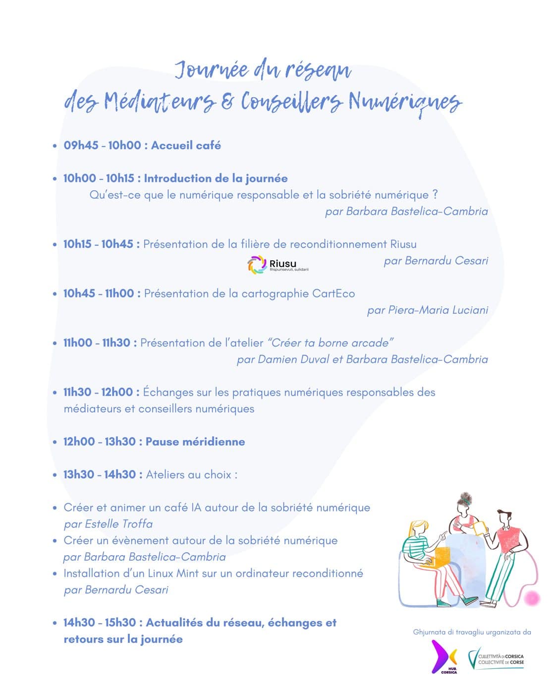 Programme de la journée du réseau des médiateurs et conseillers numériques à Corte, le 23 avril 2026