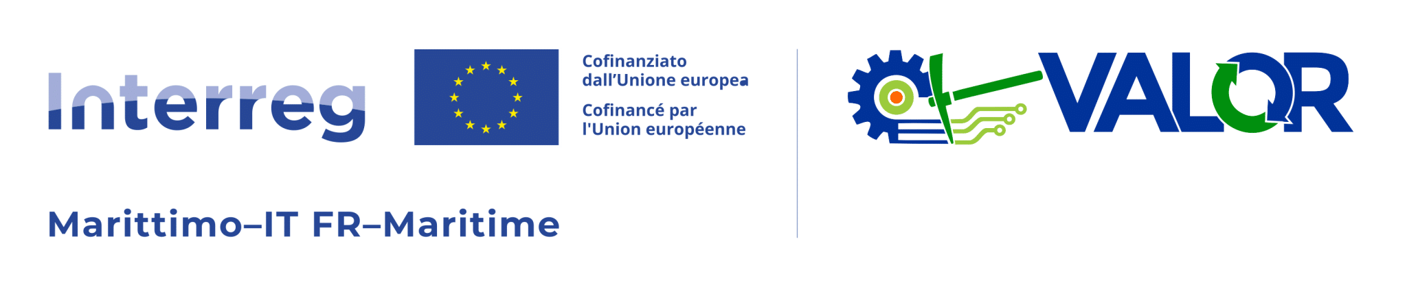 Logos Interreg Italie-France Maritime 2021-2027, cofinancé par l'Union européenne, projet VALOR